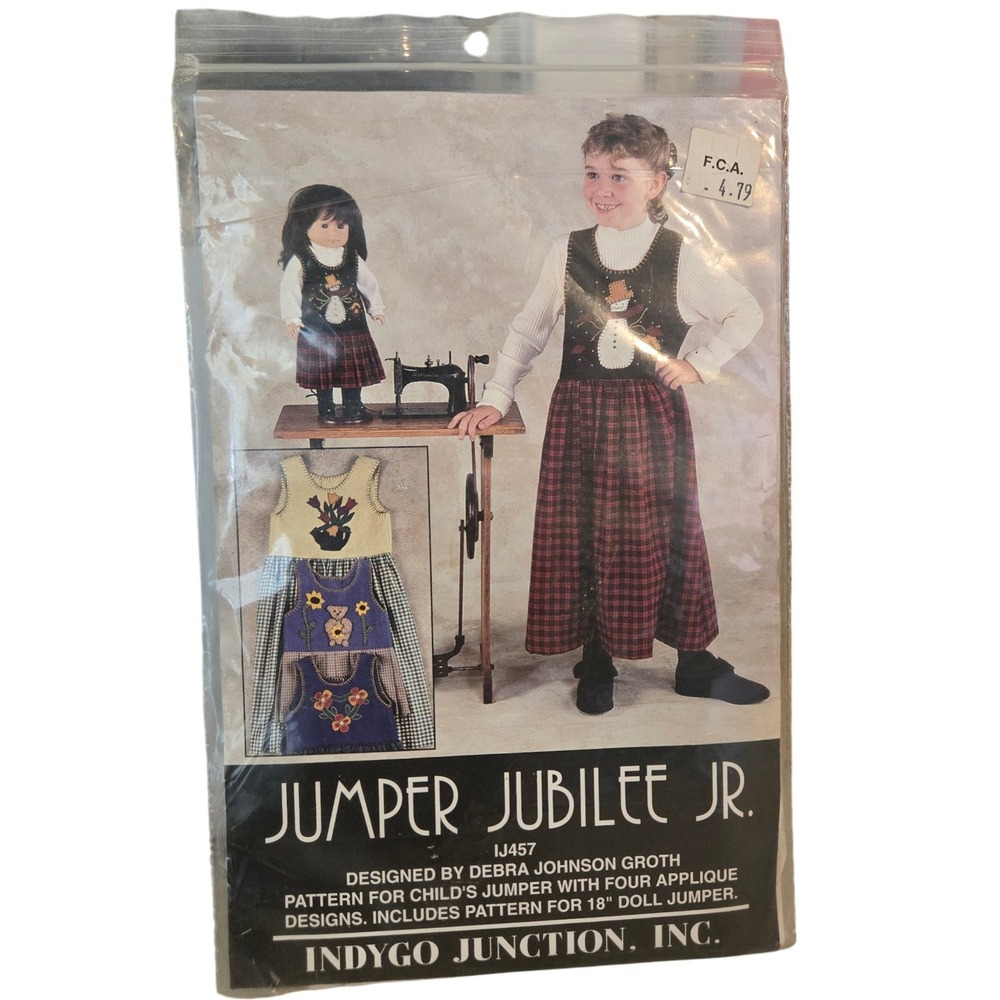 Indygo‎ Junction Sewing Pattern Jumper Jubilee Jr Child 2-8 + 18" Doll NIP